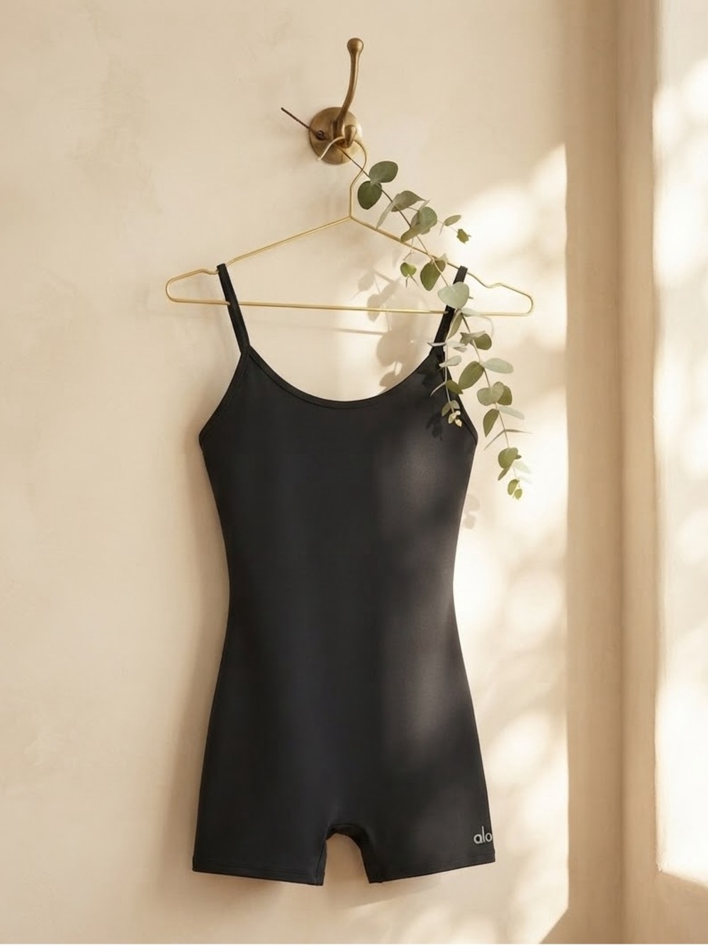ALO Yoga Black Airbrush One and Done Onesie Seamless Stretch Romper